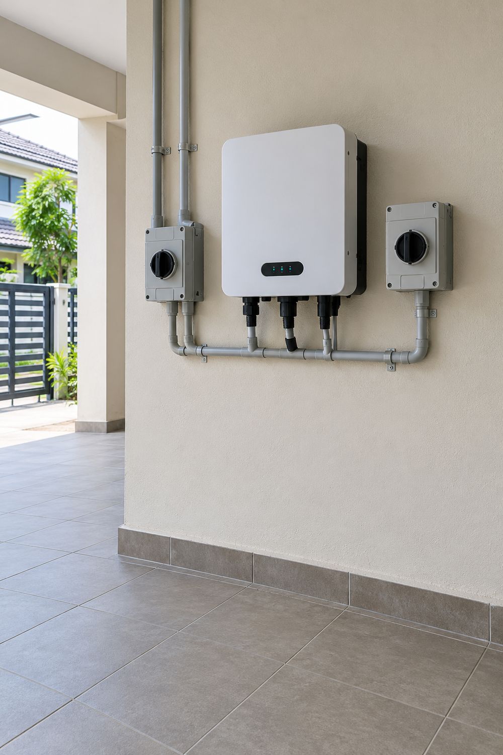 Inverter on a car porch wall